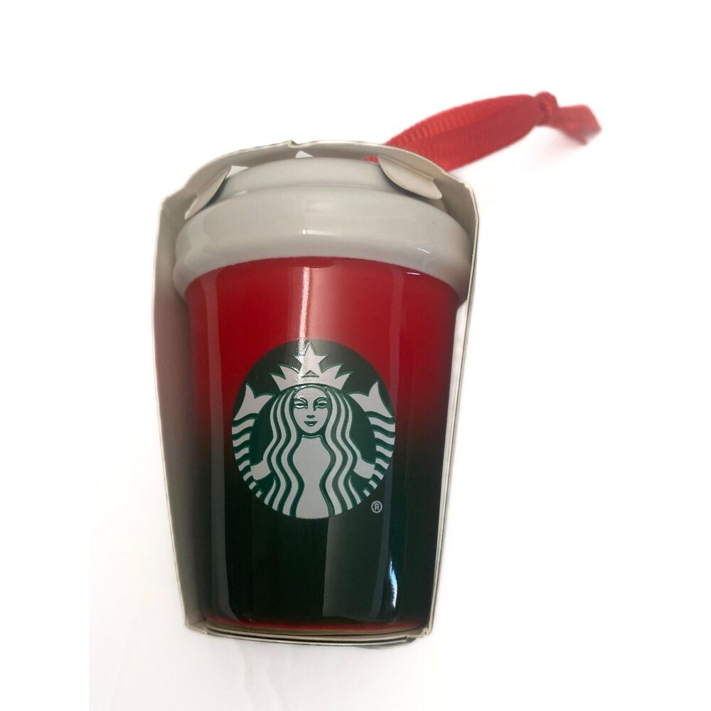 NWT Starbucks Red and Green Ombre Ceramic Holiday Christmas Ornament